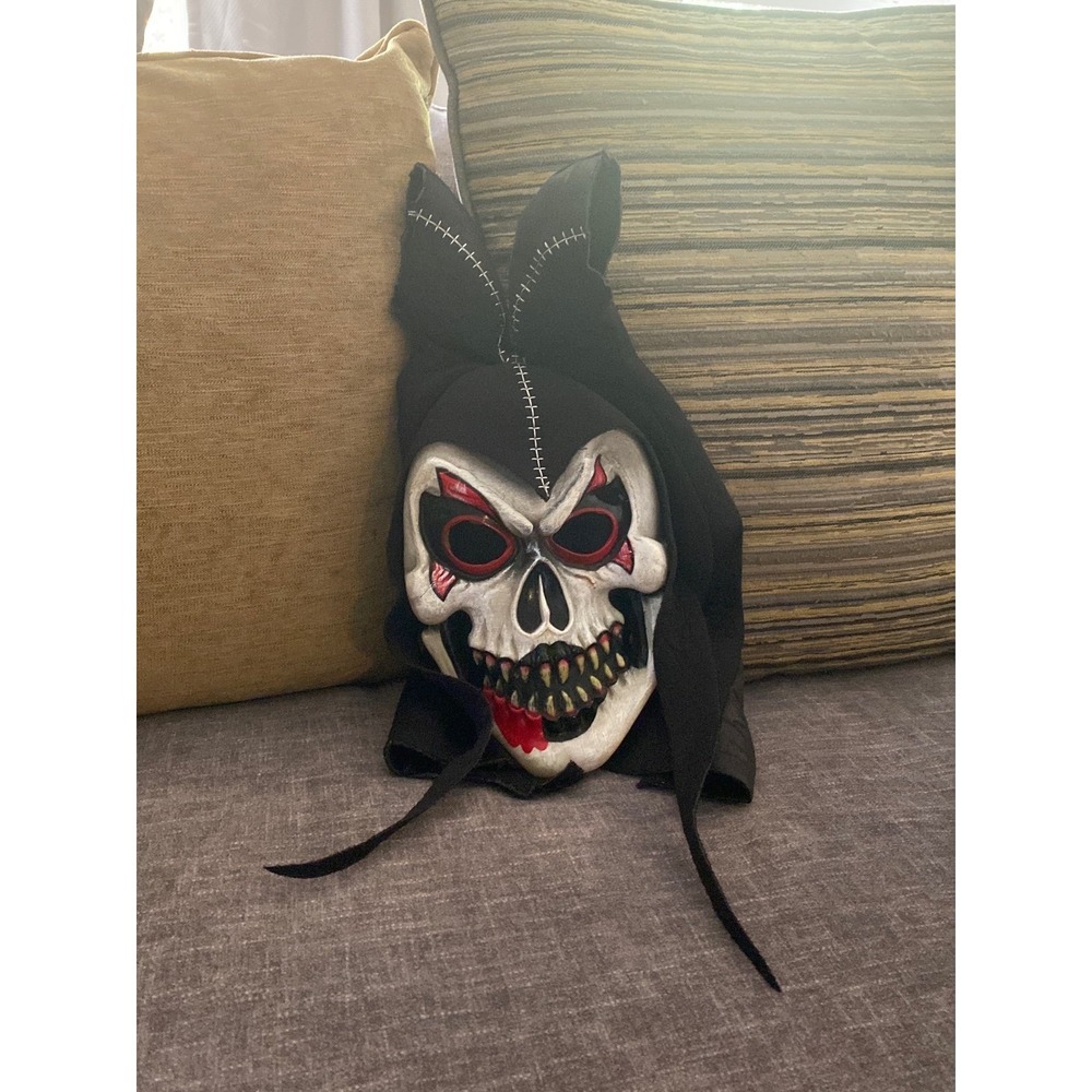 Vintage Fun World Joker Skull Mask Hooded Halloween Costume Rare Black Red White